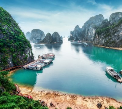A view of Ha Long Bay boat cruises in Vietnam.